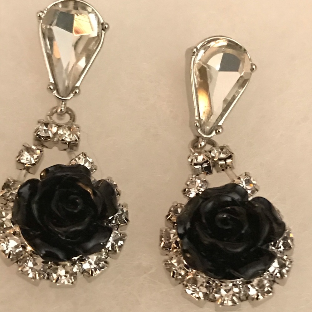 Betsy Johnson Black Rose Bling Earrings